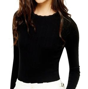 Topshop Long Sleeve Pointelle Crop Top